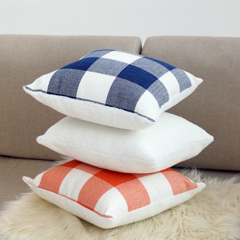Pillow light luxury Plaid yarn dyed stitching Teddy cashmere pillow cover lamb cashmere pillow cover imitation wool pillow cushion