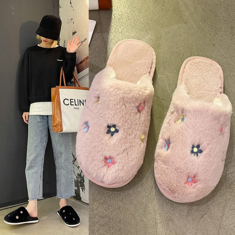 Cute girl heart indoor net red cotton slippers fashion autumn and winter women's home household one-word plush slippers