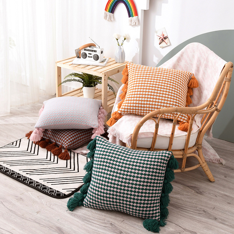 Nordic Bohemian ins woven pillow cushion tassel Mingsu sofa pillow case