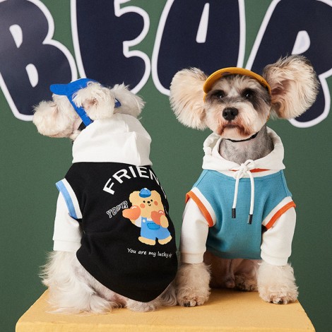 Dog clothes autumn and winter Teddy Chenery Bomei bear stitching contrast color fake two piece pet sweater fashion style