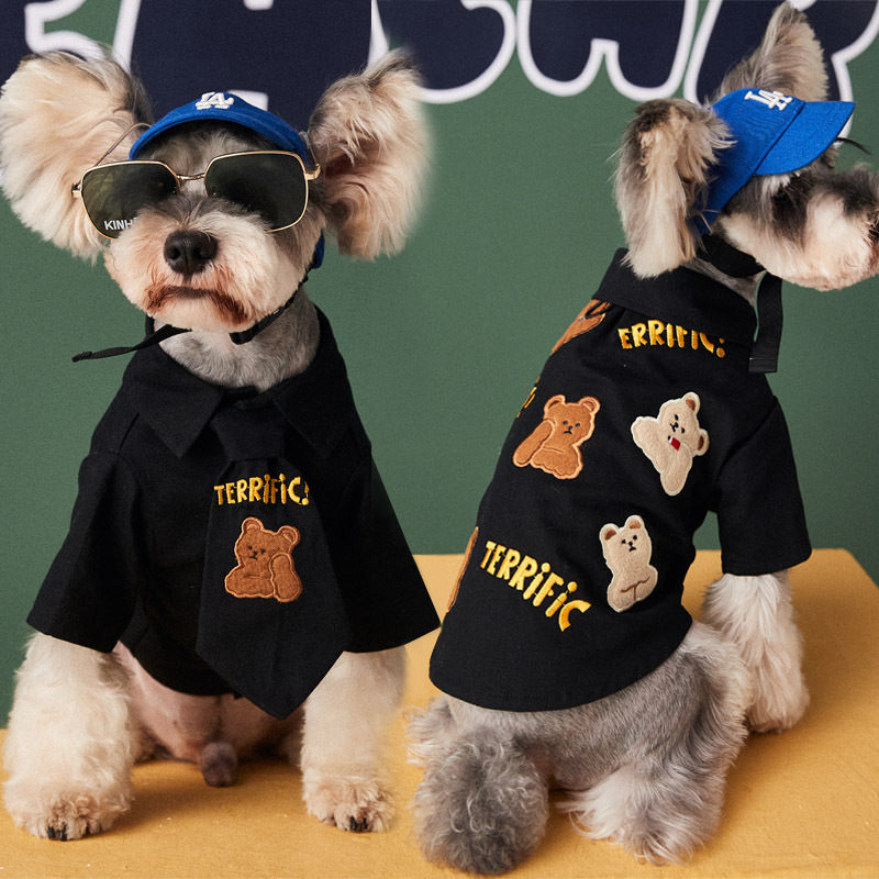 Dog clothes autumn winter fashion handsome Sherry bear teddy small and medium-sized dog pet bear shirt + tie