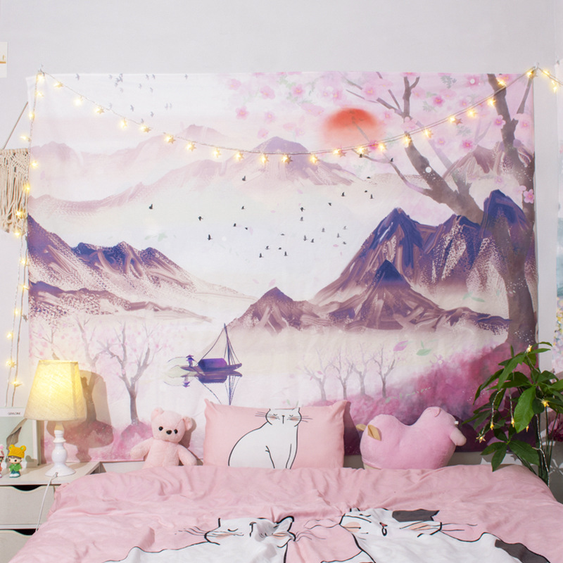 Ancient scenery background cloth sunset mountain wave bedside bedroom living room sofa background decorative painting wall cloth