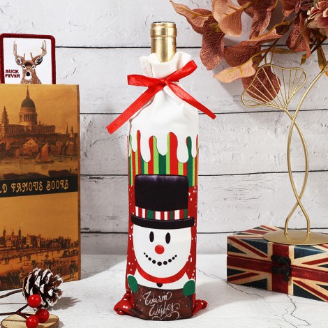 Christmas decorations printed wine bottle set Christmas supplies cartoon wine set supplies creative pull rope strap