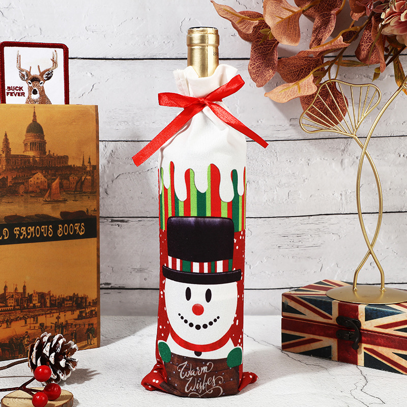 Christmas decorations printed wine bottle set Christmas supplies cartoon wine set supplies creative pull rope strap
