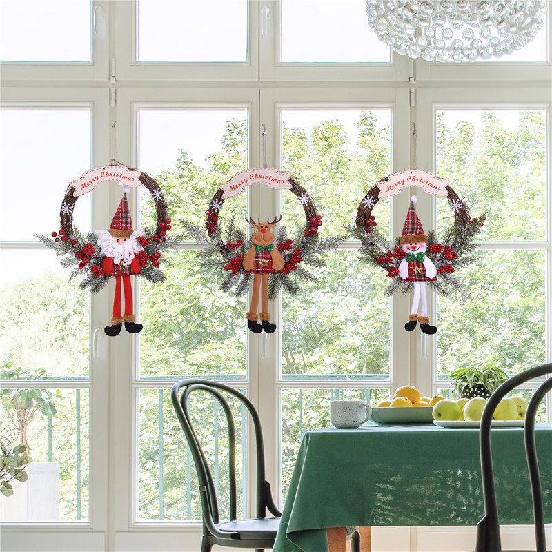Christmas decorations wreath Santa Claus cartoon doll door hanging English letters dead branch rattan wreath