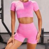 Thickened European and American seamless knitting fitness sports short sleeve shorts Yoga suit fitness suit 