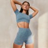 European and American Yoga suit female summer shorts short sleeve suit sand wash imitation cowboy fitness suit Yoga suit 