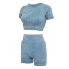 European and American Yoga suit female summer shorts short sleeve suit sand wash imitation cowboy fitness suit Yoga suit 