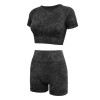 European and American Yoga suit female summer shorts short sleeve suit sand wash imitation cowboy fitness suit Yoga suit 
