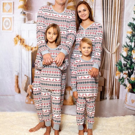 Fd652 Europe and America 2021 autumn and winter deer full print Christmas parent-child home clothes Pajama Set
