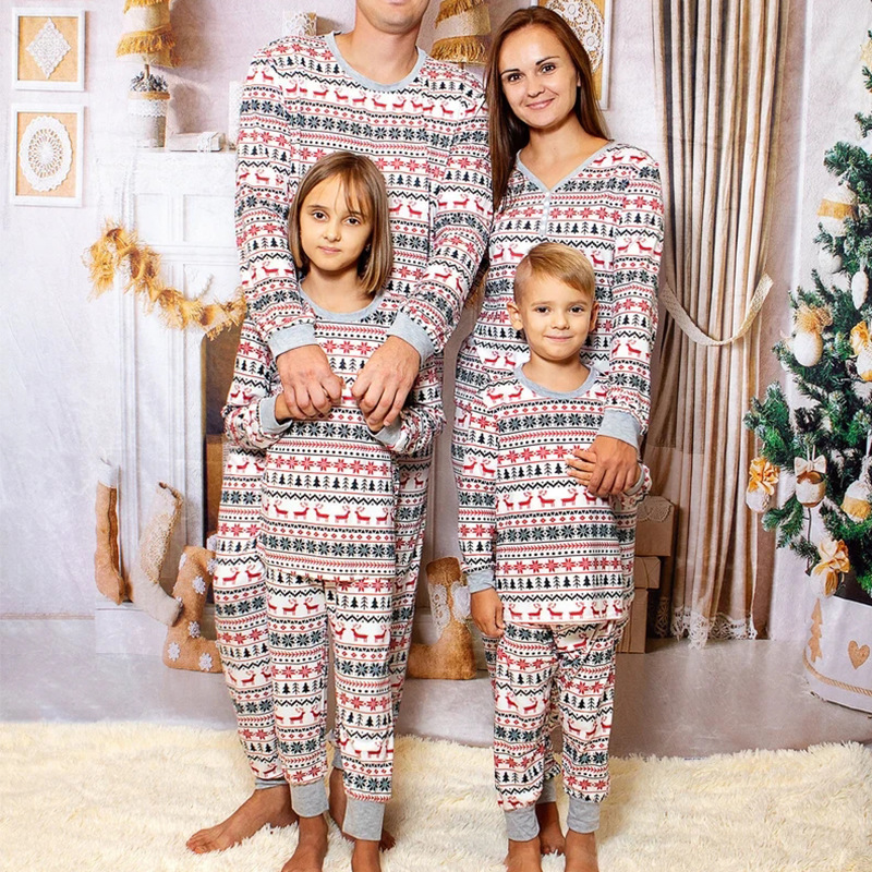 Fd652 Europe and America 2021 autumn and winter deer full print Christmas parent-child home clothes Pajama Set