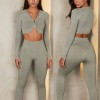 Sand washed imitation denim seamless knitted Yoga suit women's European and American double zipper long sleeve sports fitness suit 
