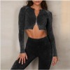 Sand washed imitation denim seamless knitted Yoga suit women's European and American double zipper long sleeve sports fitness suit 