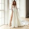2021 Sequin lace new elegant medium waist medium length dress simple V-neck medium sleeve white evening dress