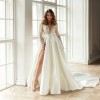 2021 Sequin lace new elegant medium waist medium length dress simple V-neck medium sleeve white evening dress