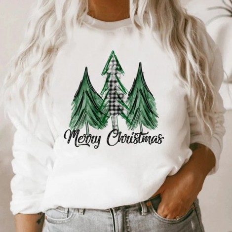 Fd667 autumn 2021 women's white Long Sleeve loose christmas pattern printed round neck sweater