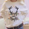 Fd667 autumn 2021 women's white Long Sleeve loose christmas pattern printed round neck sweater
