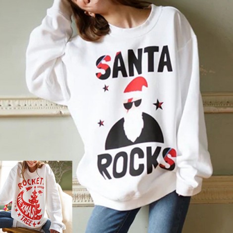Fd666 women's 2021 autumn winter Santa's English letter printed loose medium length sweater