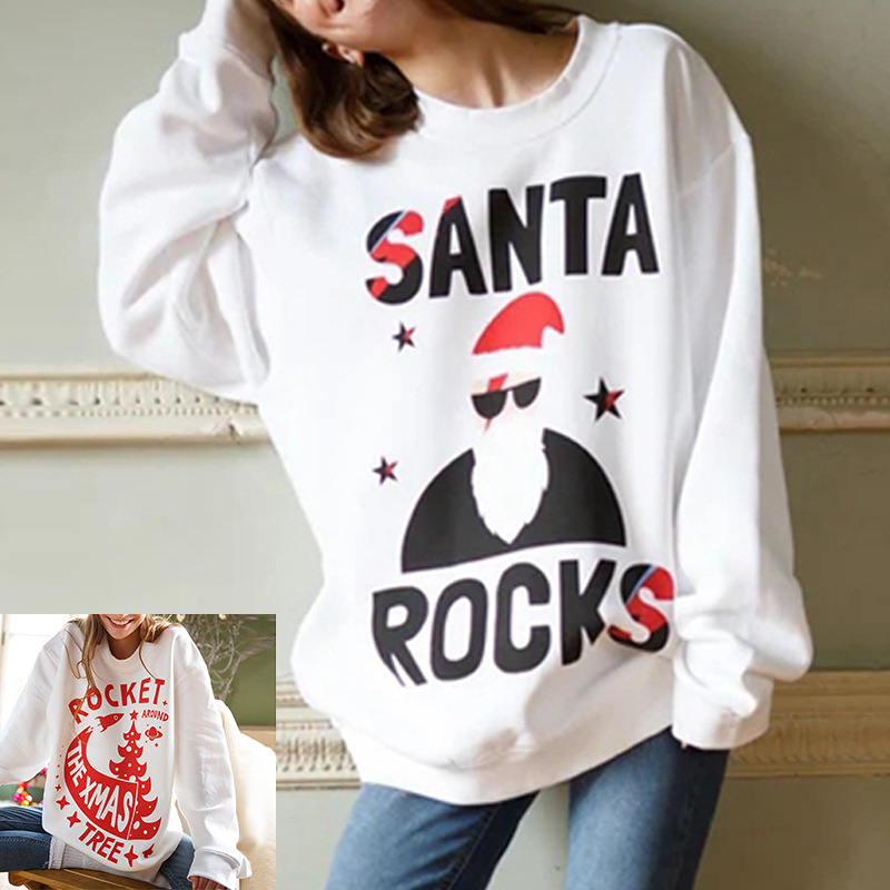 Fd666 women's 2021 autumn winter Santa's English letter printed loose medium length sweater