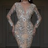 2021 spring European and American women's New Gilded long sleeve slim sexy long dress evening dress