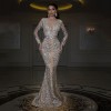 2021 spring European and American women's New Gilded long sleeve slim sexy long dress evening dress