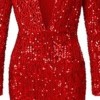 2021 winter European and American dress fish tail edge red shiny long sleeve V-neck dress sc8802