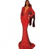 2021 winter European and American dress fish tail edge red shiny long sleeve V-neck dress sc8802