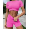 Thickened European and American seamless knitting fitness sports short sleeve shorts Yoga suit fitness suit 