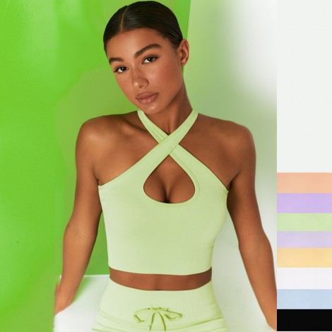Lace up sports bra high waist seamless Fitness Yoga suit European and American Yoga long sleeve suit women 