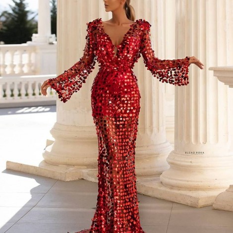 2021 wine red European and American dress host evening dress dress