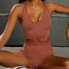 2021 autumn winter seamless Yoga suit set women's sports fitness High Waist Shorts V-shaped vest two-piece set 