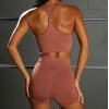 2021 autumn winter seamless Yoga suit set women's sports fitness High Waist Shorts V-shaped vest two-piece set 