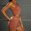 2021 autumn winter seamless Yoga suit set women's sports fitness High Waist Shorts V-shaped vest two-piece set 