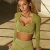 Sand wash seamless knitted Yoga suit women's sports suit fitness long sleeve high waist hip pants 