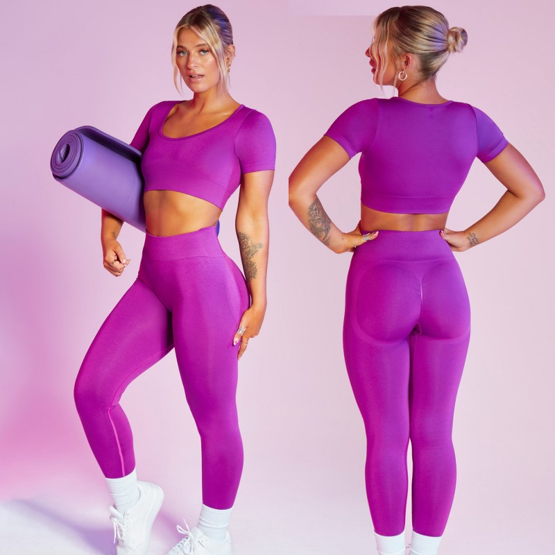 Short sleeve Yoga suit women's high waist peach hip pants tight hip lifting seamless fitness suit 