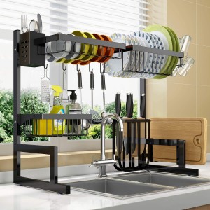 Stainless steel kitchen black shelving bowl and chopsticks drainage rack tableware kitchen utensils storage rack