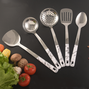 Kitchen Accessories 5PCS Set Stainless Steel White Marble Plastic Handle Cooking Kitchen Utensils Set with dish spoon spatula